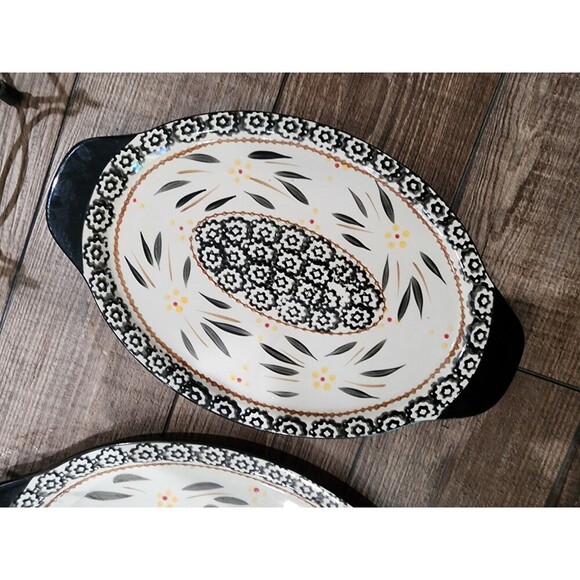 3 Temp-tations Old World Blue Ovenware Oval Platters w/ Wire Stand With Handles - Picture 9 of 12